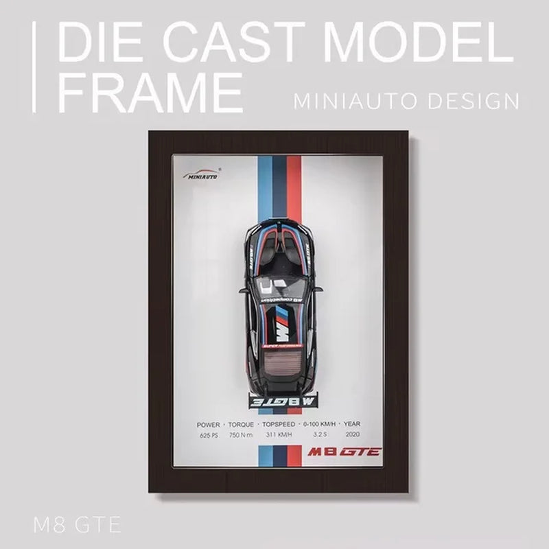 1:32 Sports Car Model 3D Photo Frame Alloy Metal Diecast Auto Simulation Racing Gift Decoration Pull Back Home Wall Ornament Boy