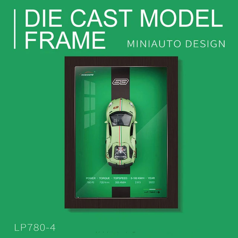 1:32 Sports Car Model 3D Photo Frame Alloy Metal Diecast Auto Simulation Racing Gift Decoration Pull Back Home Wall Ornament Boy