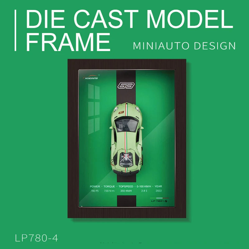 1:32 Sports Car Model 3D Photo Frame Alloy Metal Diecast Auto Simulation Racing Gift Decoration Pull Back Home Wall Ornament Boy