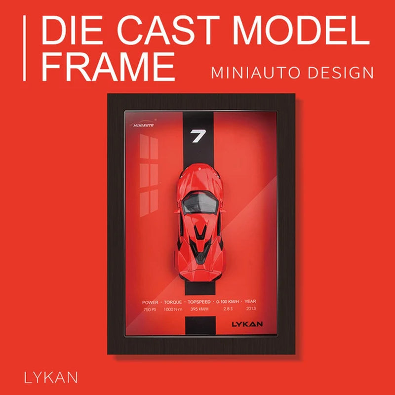 1:32 Sports Car Model 3D Photo Frame Alloy Metal Diecast Auto Simulation Racing Gift Decoration Pull Back Home Wall Ornament Boy