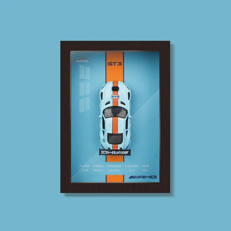 1:32 Sports Car Model 3D Photo Frame Alloy Metal Diecast Auto Simulation Racing Gift Decoration Pull Back Home Wall Ornament Boy