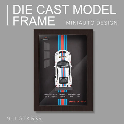 1:32 Sports Car Model 3D Photo Frame Alloy Metal Diecast Auto Simulation Racing Gift Decoration Pull Back Home Wall Ornament Boy