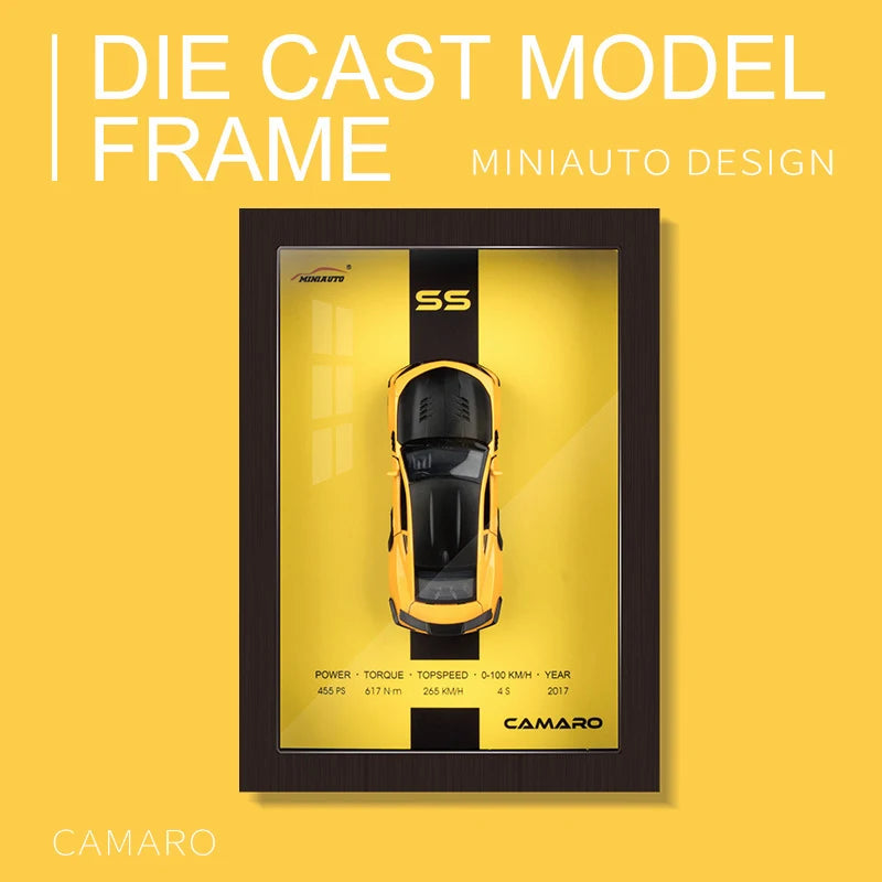 1:32 Sports Car Model 3D Photo Frame Alloy Metal Diecast Auto Simulation Racing Gift Decoration Pull Back Home Wall Ornament Boy