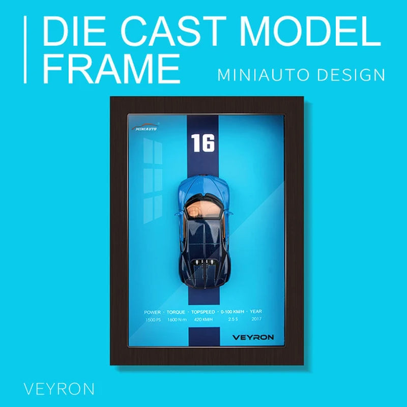 1:32 Sports Car Model 3D Photo Frame Alloy Metal Diecast Auto Simulation Racing Gift Decoration Pull Back Home Wall Ornament Boy