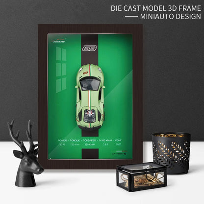 1:32 Sports Car Model 3D Photo Frame Alloy Metal Diecast Auto Simulation Racing Gift Decoration Pull Back Home Wall Ornament Boy